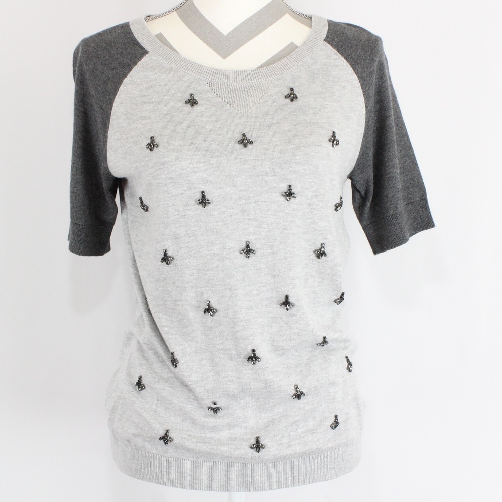 Talbots Women's Rhinestone Short Sleeve Raglan Cotton / Rayon Knit Sweater